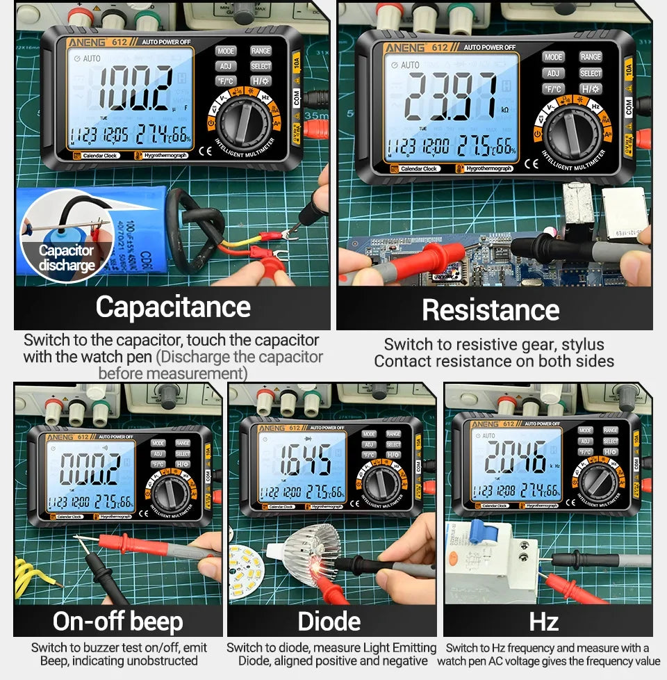 ANENG 612 Smart Digital Multimeters AC/DC Current Voltage Capacitance Professional Measurement Multimetro Test Tools