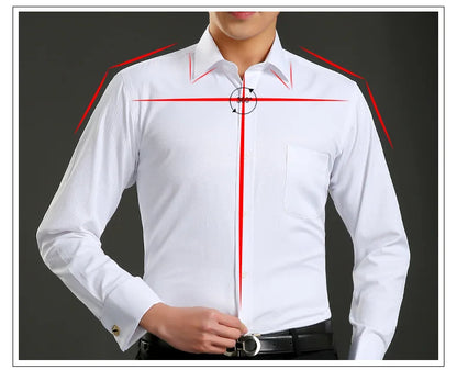 Men's Classic French Cuffs Social Dress Shirt Formal Business Standard-fit Long Sleeve Wedding Party Office Work White Shirts