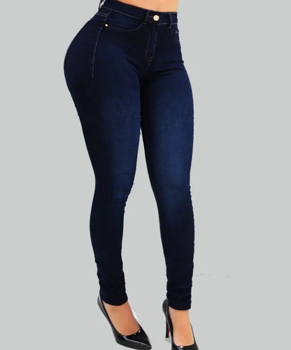 High Waist Stretch Slim Fit Skinny Pants Shaping Jeans Women Solid Color Ankle Length Pants Denim