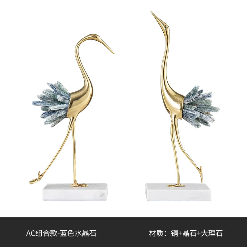 Crystal Swan Brass Body Luxury Crafts Home Living Room House Bedroom Interior Accessories Nordic High-end Animal Art Decorations