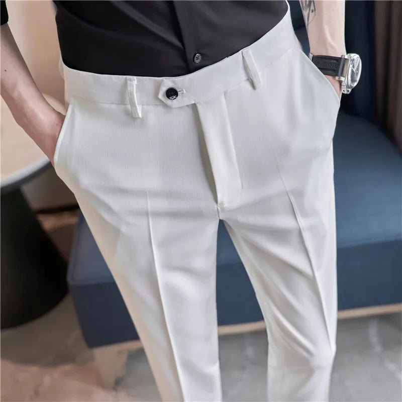 Men Suit Pants 2024 Spring Korean Style Business CasualStraight Dress Pants for Solid Slim Fit Men Formal Trousers Mens Clothing