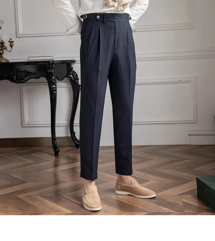 Men's Straight Fit Suit Pants Formal High Quality Retro Fashion Pants Casual Solid Color Black Navy Blue Apricot Trousers Dress