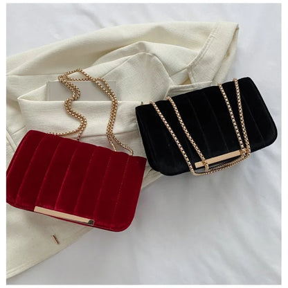 Luxury Red Velvet Crossbody Bags For Women Designer Small Shoulder Handbags Chain Messenger Bag Lady Mini Purses Hand Bag