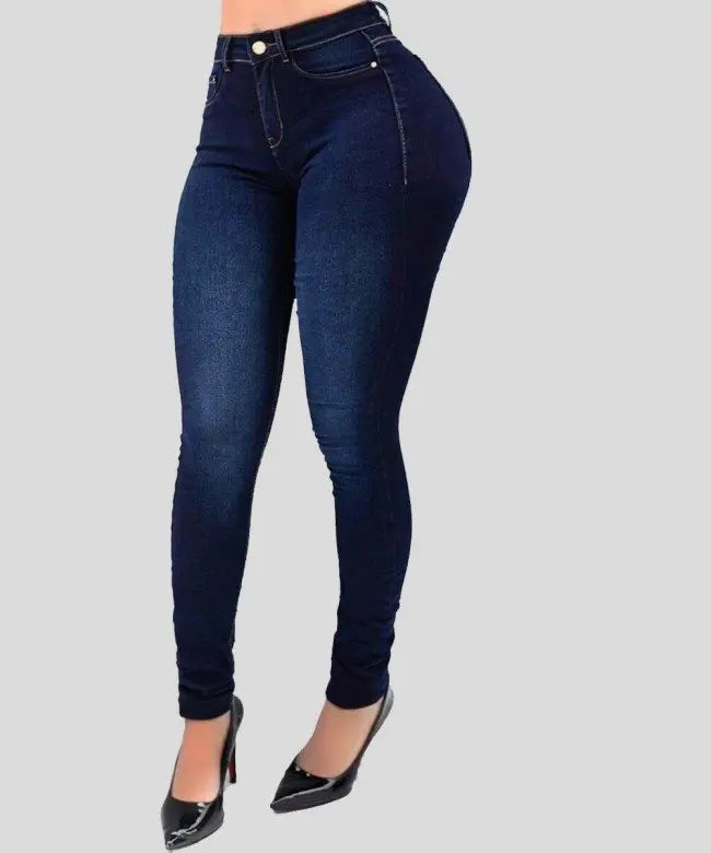 High Waist Stretch Slim Fit Skinny Pants Shaping Jeans Women Solid Color Ankle Length Pants Denim