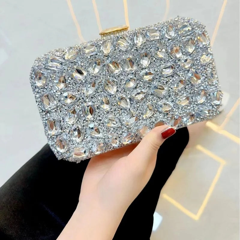 Women's Dinner Wedding Bag Studded Diamond Shoulder Crossbody Sequin Clutch Bag