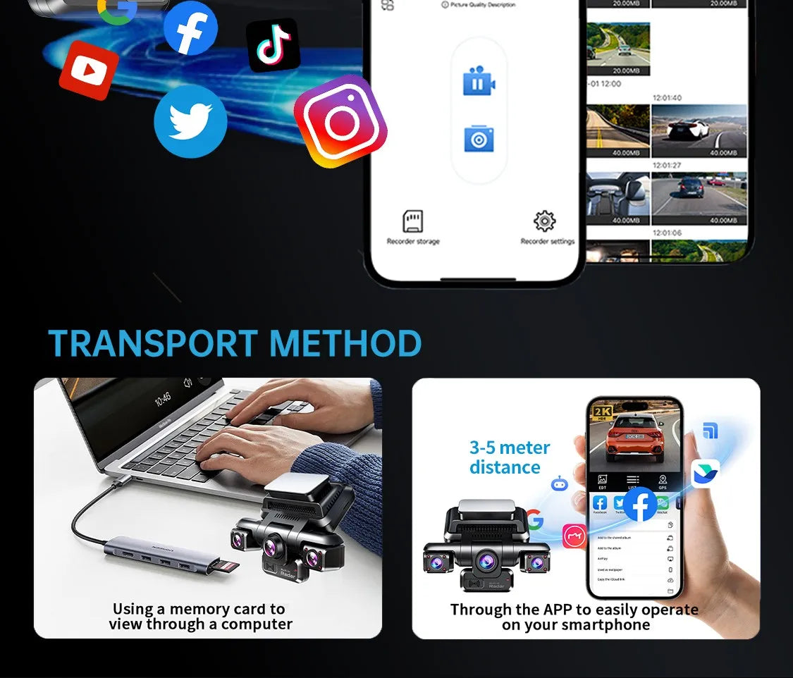 TiESFONG 4CH GPS caméra de tableau de bord i7pro frontal 4K/2K+3*1080P pour dashcam voiture DVR 360 24H moniteur de stationnement,WiFi camaras para automóviles,IR Vision nocturne,g-sensor,256Gmax