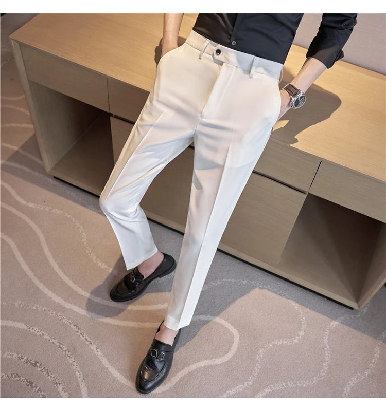 Men Suit Pants 2024 Spring Korean Style Business CasualStraight Dress Pants for Solid Slim Fit Men Formal Trousers Mens Clothing