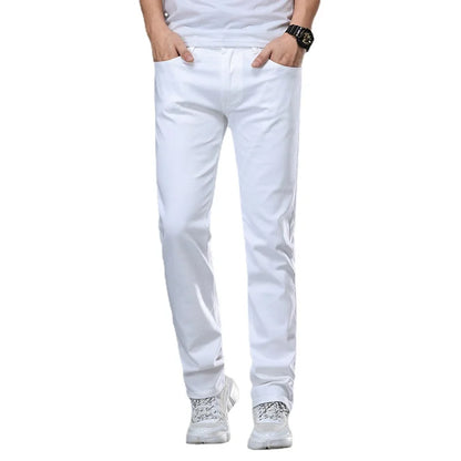 SHAN BAO Men's White Jeans 2022 Spring Summer Brand Clothing Cotton Elastic Comfortable Business Casual Lightweight Slim Jeans