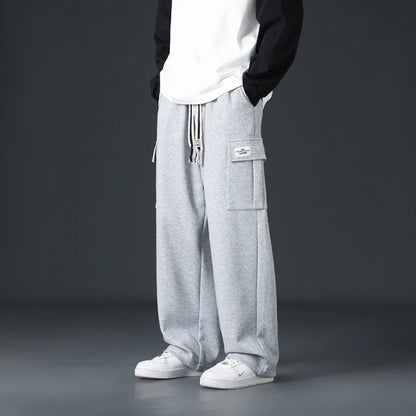 Mens Sweatpants Straight Fit Joggers for Sports and Streetwear Loose Oversized Drawstring Long Pants Men Multi-pocket Pants