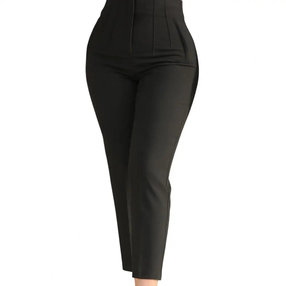 Elegant High Waist Cropped Work Pants for Women Black All-Match Daily Office Formal Wear Fashion Women's Trousers