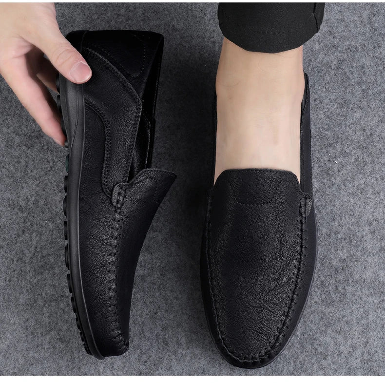 Men's casual leather shoes four seasons plus size soft sole comfort outdoor fashion youth business leather shoes driving shoes