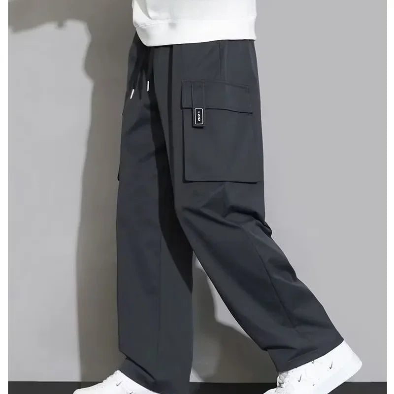 American Style Green Cargo Pants Loose-fit Straight-leg Pants For Men Casual Long Trousers For Autumn Youth