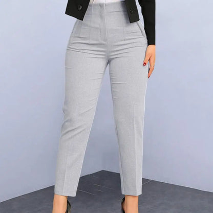 Elegant High Waist Cropped Work Pants for Women Black All-Match Daily Office Formal Wear Fashion Women's Trousers