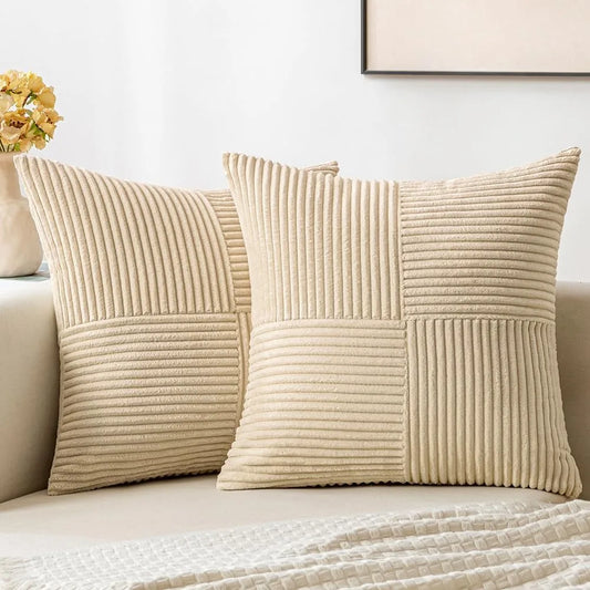 Spliced Throw Pillow Cover Corduroy Cushion Cover Beige Solid Pillowcase Home Decor for Sofa Living Room Bed Lumbar Pillow Cover