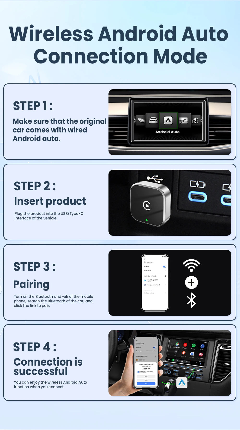 PLAYAIBOX sans fil 2 en 1 CarPlay Android Auto sans fil Supermini Box adaptateur Plug And Play Dongle Bluetooth WiFi connexion rapide