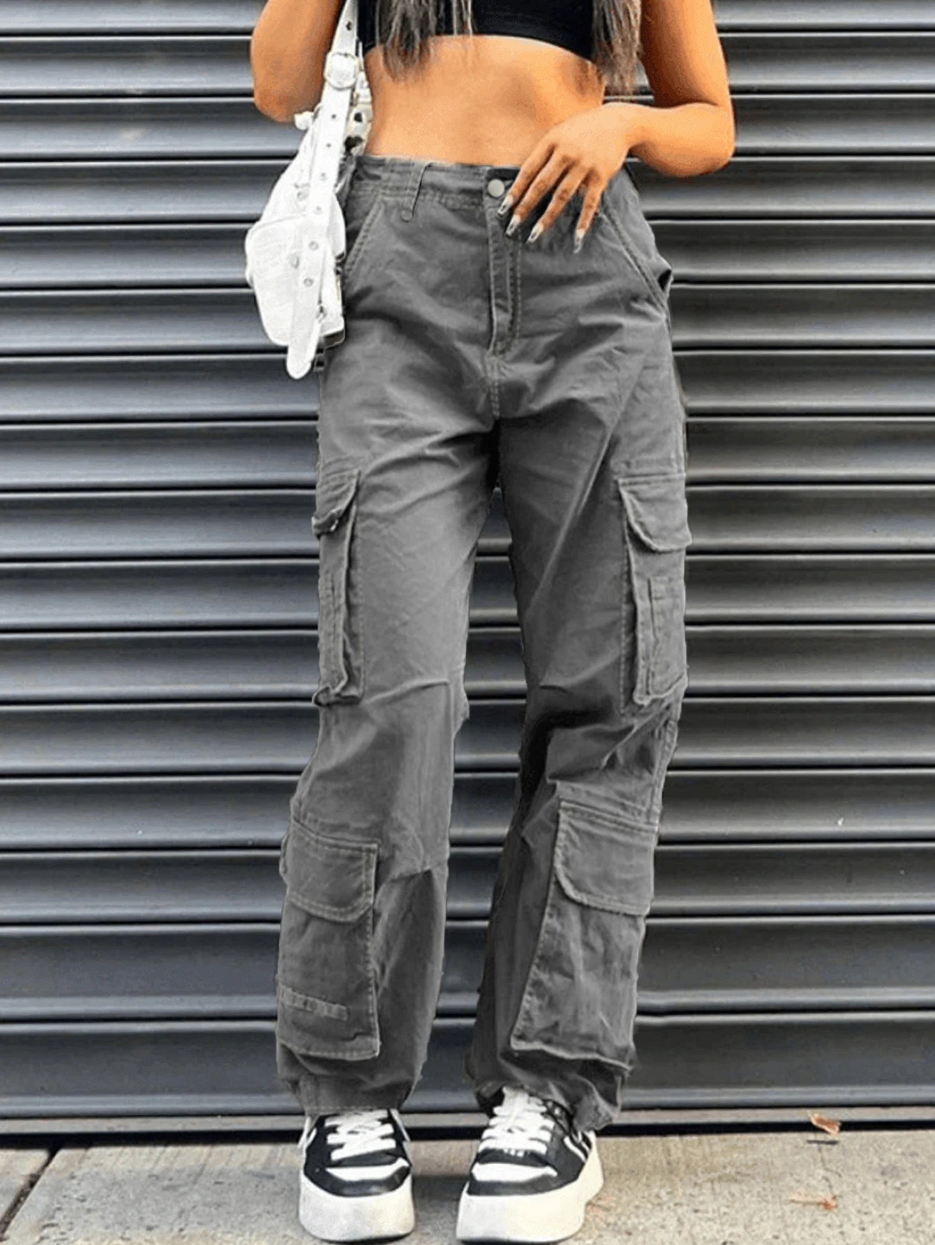 Women's Cargo Pants High Waist Fashion Casual Working Straight Slim Trousers Hot Girl Baggy Trousers Multi Pocket