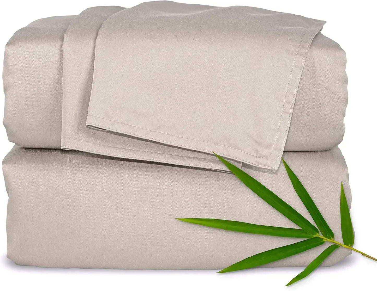 Genuine 100% Organic Viscose Derived from Bamboo Bed Sheet Set, Luxuriously Soft & Cooling, Double Stitching