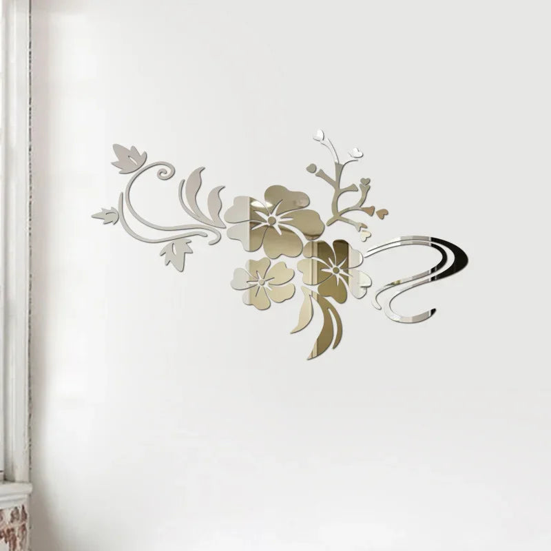 3D Acrylic Flower Mirror Wall Stickers Decorative Self Adhesive Large Wall Stickers Art Murals for Bedroom TV Background Decor