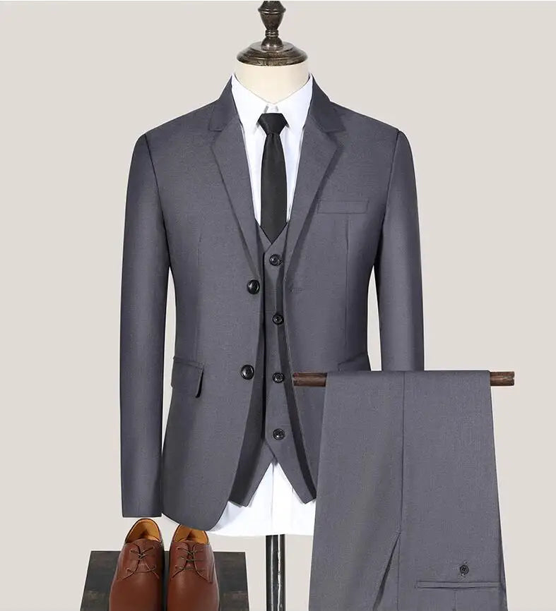 2024 Men's Business Formal Suit High-quality Solid Color (Jacket+ Vest + Trousers) Business Suit Bridegroom and Best Man