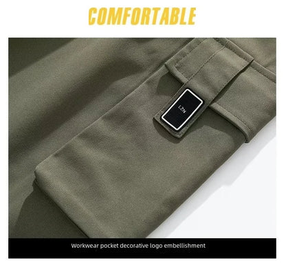 American Style Green Cargo Pants Loose-fit Straight-leg Pants For Men Casual Long Trousers For Autumn Youth