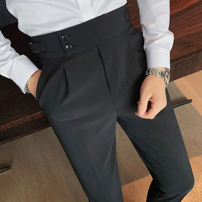 Casual Men's Spring and Summer 2024 New Business Formal Solid Color High Waisted Button Zipper Ruched Pocket Straight Suit Pants