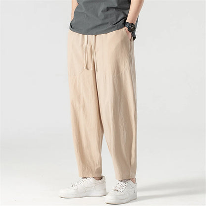 Linen Pants Men Baggy Pants Plus Size 9XL Summer Ankle-length Pants Male Solid Color Bottom Big Size 9XL