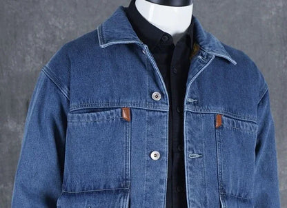 Men's Denim Jacket Padding Wool Male Jean Coats Elatic Black with Sheep Padded Warm Wide Shoulders One Piece Cheap Price Stylish