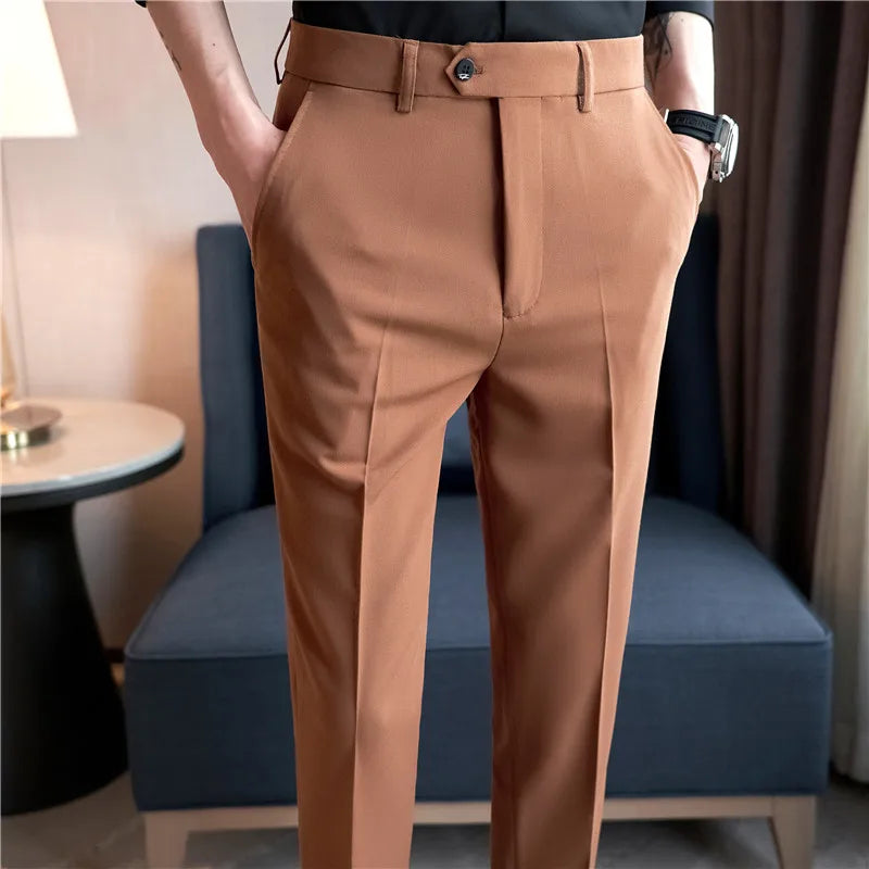 Men Suit Pants 2024 Spring Korean Style Business CasualStraight Dress Pants for Solid Slim Fit Men Formal Trousers Mens Clothing