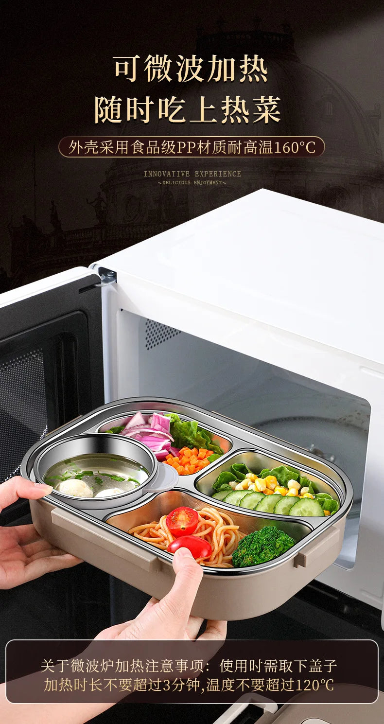 304 stainless steel compartment insulated lunch box office worker students sealed portable bento Microwae Heating food container