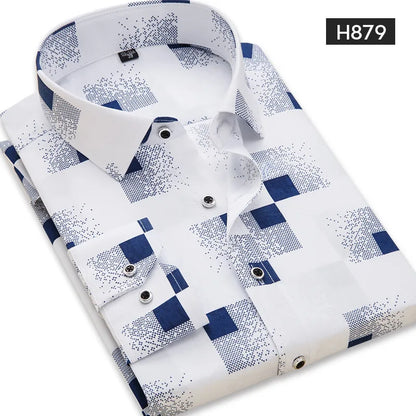 Quality Long Sleeve Mens Floral Plaid Casual Shirts Regular Fit Thin Summer Light Weight Social Work Business Dress Shirt