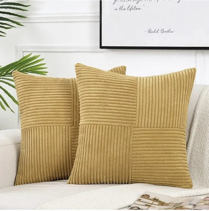 Spliced Throw Pillow Cover Corduroy Cushion Cover Beige Solid Pillowcase Home Decor for Sofa Living Room Bed Lumbar Pillow Cover