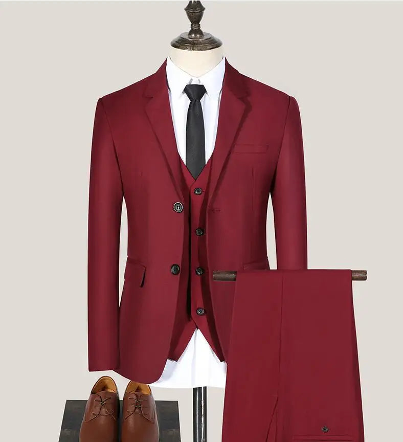 2024 Men's Business Formal Suit High-quality Solid Color (Jacket+ Vest + Trousers) Business Suit Bridegroom and Best Man