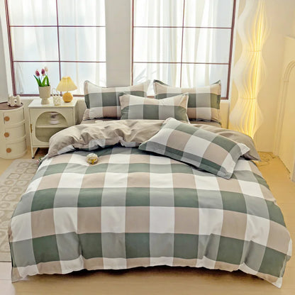 3pcs Gray Plaid Duvet Cover Set with 2 Pillowcases Bedding Sets for Hotel Bedroom Fashion Soft Simple Quilt Cover Pillowcase