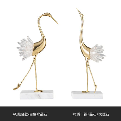 Artificial crystal swan ornaments light luxury modern minimalist study living room Nordic brass crane home decoration crafts