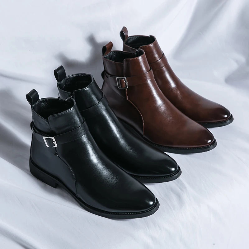 2024 high-quality new ankle boots with side zipper brown black classic business casual party personalized buckle men's shoes