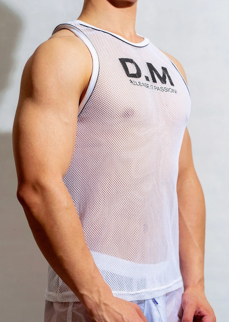 New Designer Men's Vest Transparent Breathable Mesh Vests Sleeveless Hot Tank Top for Male Men