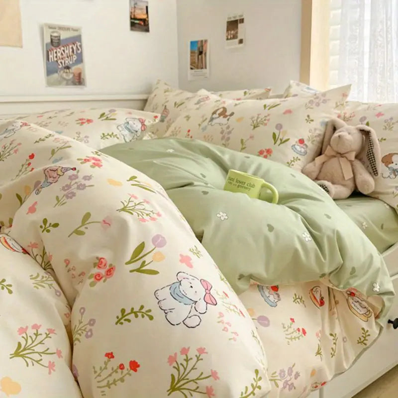 Kawaii Bedding Set for Kids Ins Twin Queen Size Duvet Cover Flat Sheet Pillowcase No Filler Girls Boys Home Totel Bed Linens