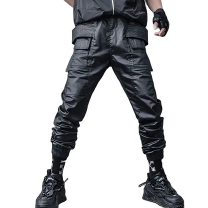 2023 Waxy Coating Punk Hip Hop Cargo Pants Mens Multi-pockets Motorcycle Techwear Functional Joggers Street Casual Trousers