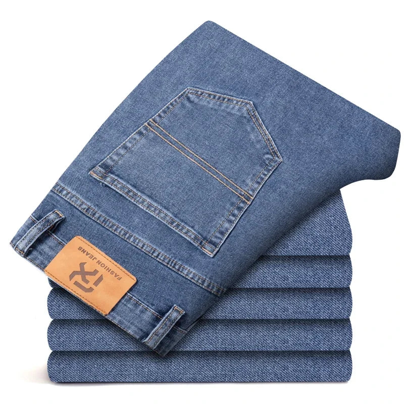 Men's Traight Loose Jeans Cotton Business Casual Stretch Denim Pants Male Trousers Brand Clothing Plus Size 42 44