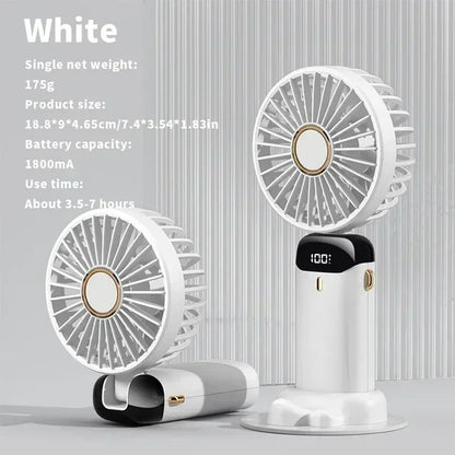 USB Handheld Mini Fan Foldable Portable Neck Hanging Fans 5 Speed USB Rechargeable Fan with Phone Stand and Display Screen