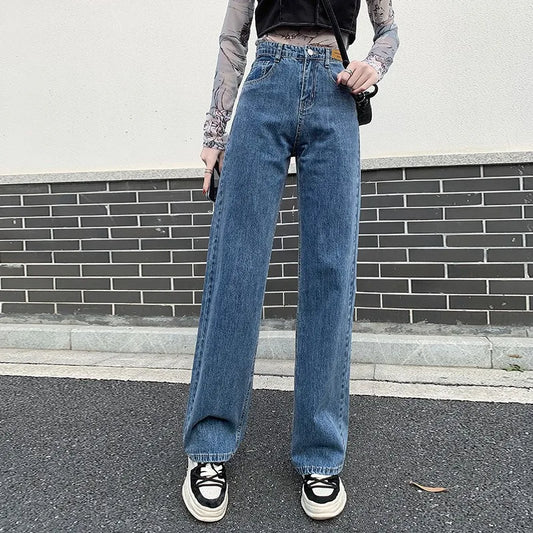 New Arrivals White Blue Denim Jeans For Women Straight Wide Leg Female Long Pants High Quality Trousers Four Season Mop Pants