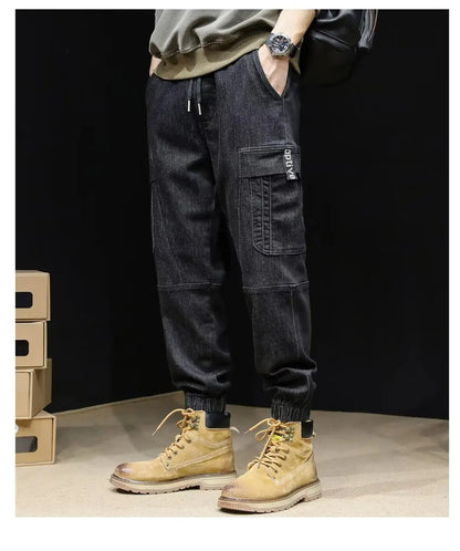 2023 New Men's Jeans Loose Fit Casual Style Vintage Cargo Pants Trendy Male Fashion Straight Blue Stretch Denim Trousers