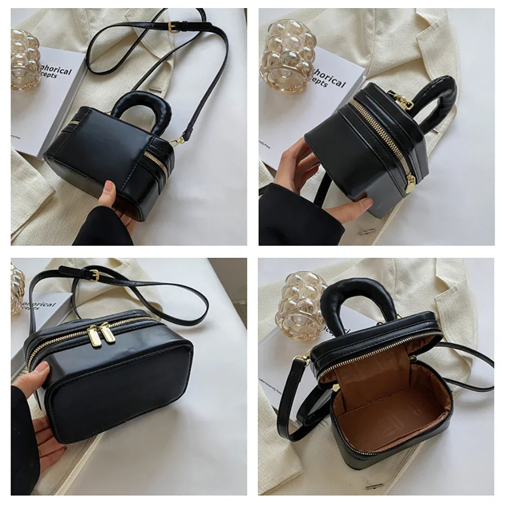 Light Luxury Design Sense Mini Crossbody Bag Korean Solid Oil Wax Leather High-end Texture Handbag Women Simple Small Square Bag