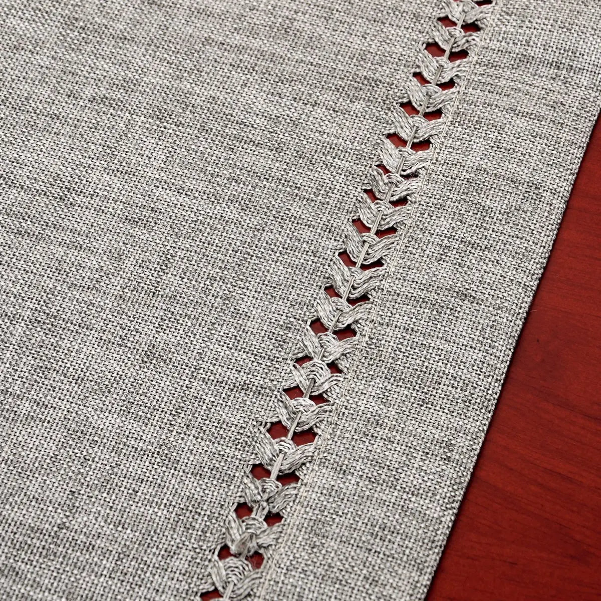 Handmade Hemstitch Gray Dining Table Runner Or Dresser Scarf Rectangular 32x183CM for Family Kitchen Table Runners