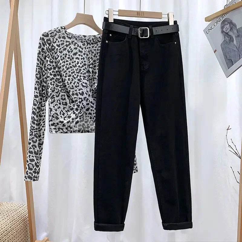 Women's Loose-Fit High-Waisted Fleece-Lined Jeans Slimming Thickened Warm Petite Nine-Point-Slim Fashion Trendy Spring Autumn Je