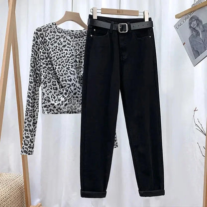 Women's Loose-Fit High-Waisted Fleece-Lined Jeans Slimming Thickened Warm Petite Nine-Point-Slim Fashion Trendy Spring Autumn Je