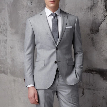 Light Grey Business Men's Suits Slim Fit 2 Piece Formal Dress Jacket with Pants Wedding Tuxedo for Groom Dinner Party Costume