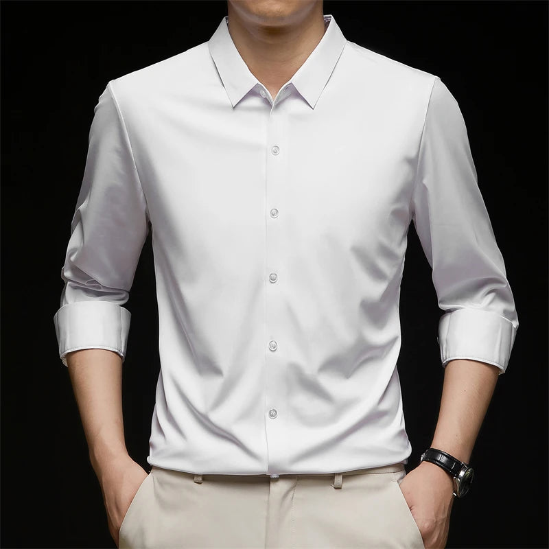 New Men's Business Casual Long Sleeved Solid Color Shirt Wrinkle Resistant Wrinkle Free Comfortable All Season Versatile Top