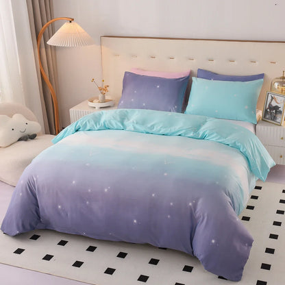 Galaxy Star Duvet Cover Set Single King Size 3PCS Blue and Purple Bedding Set Gradient Color Comforter Cover with Zipper Closure