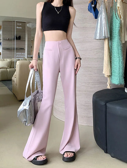 Black Elegant Casual Flare Pants Women Button Korean Style Fashion Long Pants Female High Waist Vintage Designer Pants 2023 New